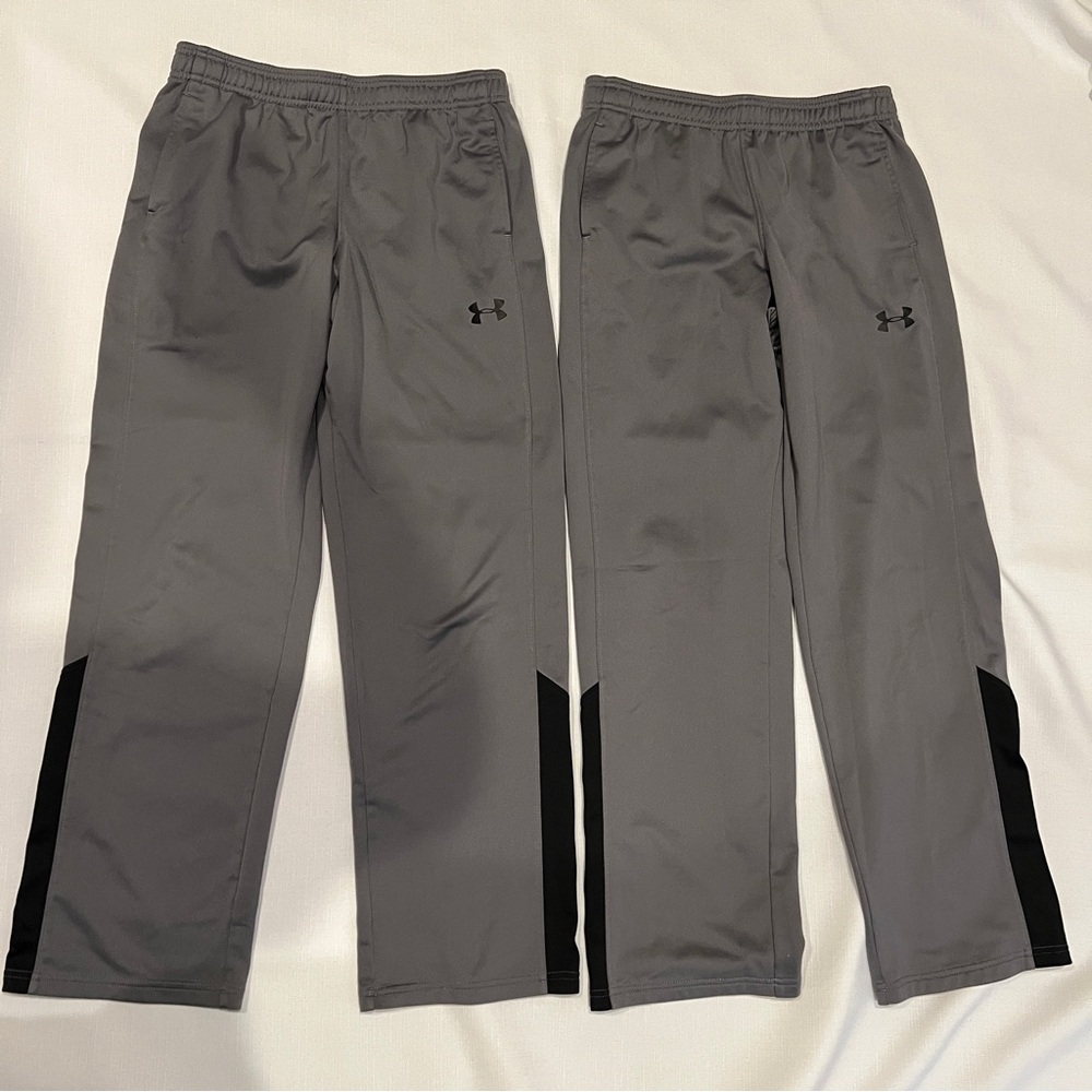 Under Armour Bundle Lot of 2 Grey Track Pants Loose Size Youth XL Black Accents